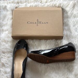 Cole Haan Black Wedge Shoes with Patent Finish